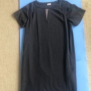 Short sleeved grey cotton jersey shift dress.